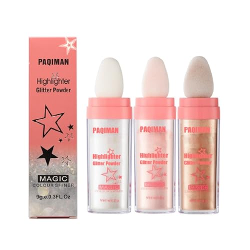 3-Color Glitter Highlighter Powder - Shimmer Face & Body Makeup