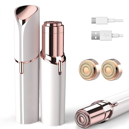 Facial Hair Removal for Women, Ladies Face Shaver for Upper Lip Chin and Peach Fuzz with USB Rechargeable Included 2 pc Replacement Heads