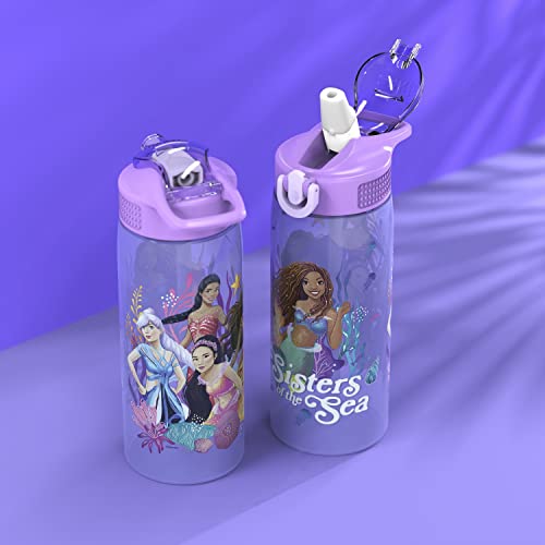 Zak Designs Disney The Little Mermaid 2023 Kids Water Bottle For School or Travel, 25oz Durable Plastic, with Pop-Up Antimicrobial Spout and Cover, Handle, and Leak-Proof (Ariel, Sisters of the Sea)