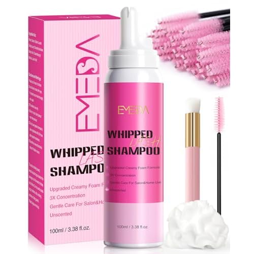 EMEDA Whipped Lash Shampoo Kit, Deep Cleanser Foam, 100ml Lash Cleaning Kit with Brush, Cleanser for Extension & Cluster & Strips Eyelash, Salon & Home Use Supplies (Unscented)