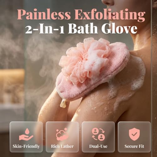 Dual-Sided Exfoliating Glove with Loofah Mesh & Washcloth