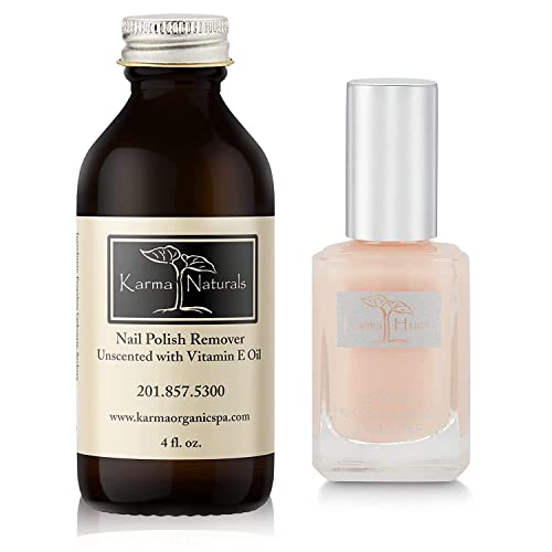 Karma Organic Nail Polish Remover & Nail Deep Nutrition Bundle ? Natural Unscented Nail Polish Remover (4FL-Oz) Deep Nutrition Nails Strengthener Nail Treatment (0.43FL-Oz)