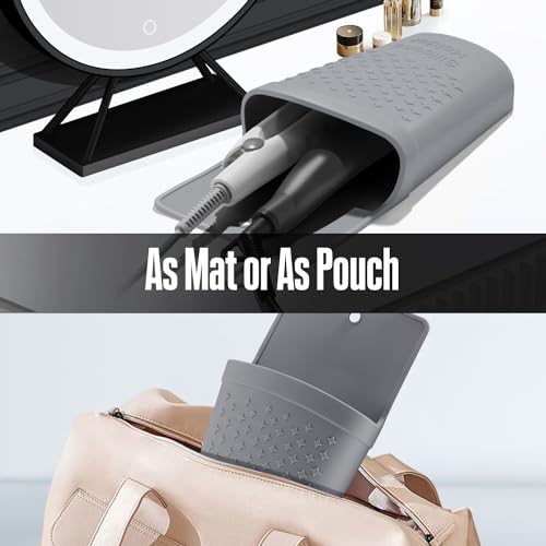 Heat Resistant Silicone Hair Iron Mat & Pouch, Gray