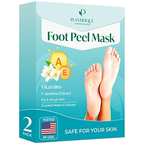 PLANTIFIQUE Foot Peel Mask for Men 2 pack and Foot Peel Mask with Vitamins 2 Pack Peeling Foot Mask