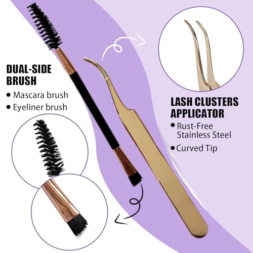 DIY Lash Clusters Kit 280pcs - D Curl Eyelash Extensions with Tools