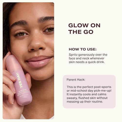 Yes Day Inner Beam Hydrating Face Mist for Teens ? Travel Size Facial Spray for Teens & Ages 10 Up, with Kiwano Melon, Glucosamine & Polyglutamic Acid (50ml / 1.7 fl oz)