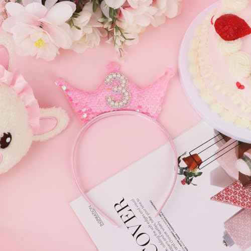 Jaciya Pink Headband Sequin Headbands for Girls Sparkling Tiara Pearl Hairband Birthday Head Band Princess Party Decorations (3rd birthday headband)