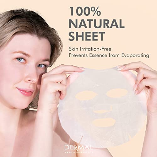 DERMAL 12 Combo Pack Collagen Essence Korean Face Mask Best Value Set - Hydrating & Soothing Facial Mask with Panthenol - Hypoallergenic Sheet Mask for All Skin Types - Natural Home Spa Treatment Mask