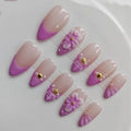 Purple French Tip Almond Press On Nails Medium Handmade