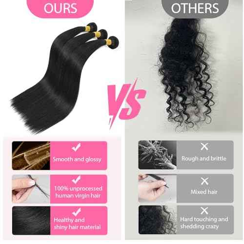 YAREESONG Straight Human Hair Bundles 12A Brazilian Human Hair 1 Bundles 100% Unprocessed Virgin Human Hair Weave Human Hair Extensions Natural Black Color 24 Inch