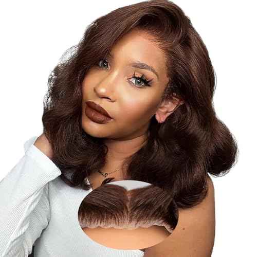 Chocolate Brown Lace Front Wig Wear And Go 9x6 Glueless Wigs Human Hair Pre Plucked Pre Cut 200% Density Brown Wig 16Inch Loose Body Wave Human Hair Short Dark Brown Loose Wave Wig For Women