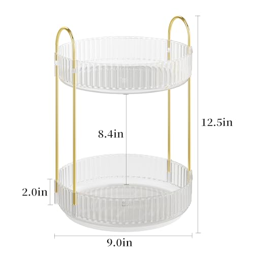 360° Rotating Makeup Organizer - 2-Tier Clear Vanity Storage