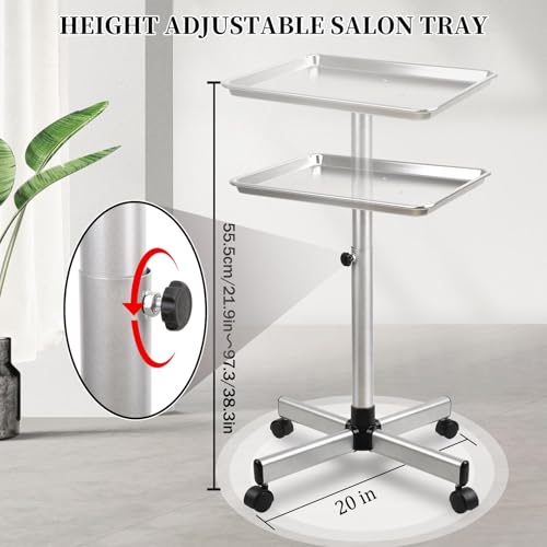 Salon Rolling Tray with Adjustable Height, Metal Mayo Stand