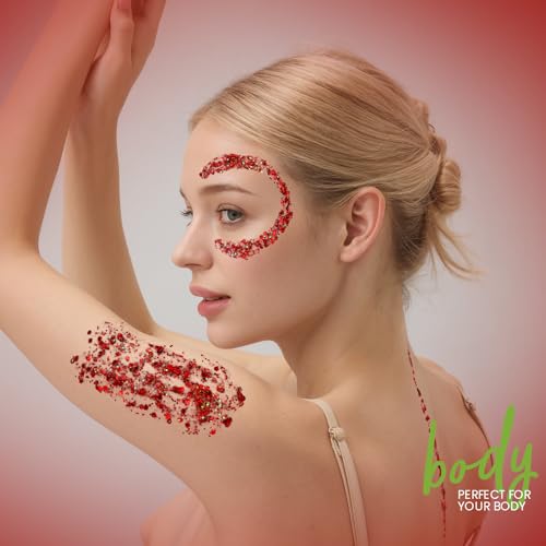 Red Body Glitter Gel - Face, Hair & Body Shimmer 80g