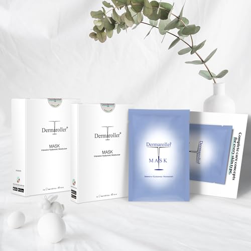 Dermaroller, Silk Face Masks Intensive Hyaluronic Acid Moisturizer with Matriyxl 3000 Tocopherol Boost Collagen Hydrate Dry Skin Reduce Fine Lines Wrinkles SingleUse Masks (Sample, 1.00)