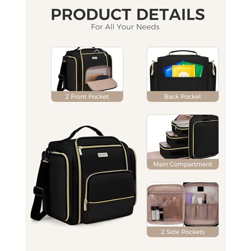 Large Travel Makeup Bag - Cosmetic Organizer with 4 Removable Inner Pockets, Multi-functional Toiletry Bag for Accessories & Brushes, Women's Beauty Case, Black