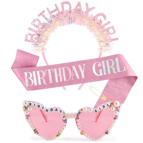 Atoden Birthday Girl Sash Tiara Sunglasses Party Favor