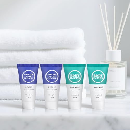 Travel Size Shampoo and Body Wash Set, Small Trial Hair Shampoo Sample Shower Gel Kit Mini Toiletries Amenities Set for Men and Women, Cleansing for Hotel/Vacation/Homeless 0.7 oz/20 ml (100 Pack)