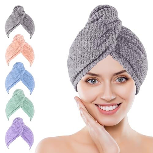 5-Pack Microfiber Hair Drying Towels - Fast-Drying Turbans for Women