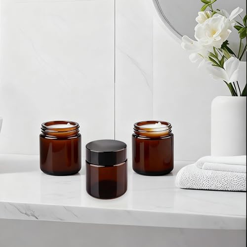 4oz Amber Glass Jars with Lids, 48 Pack Sample Containers for Storing Lotions, Moisturizers, Lip Balm and Cosmetics