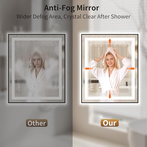 30"x36" LED Bathroom Mirror with Anti-Fog, Dimmable & Backlit