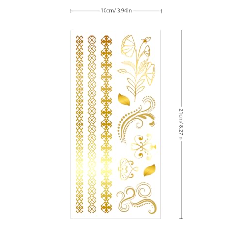 8 Sheet Gold Metallic Temporary Tattoos for Women