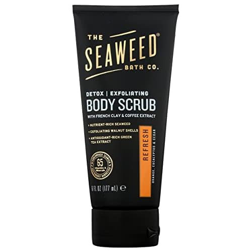 The Seaweed Bath Co. Detox Exfoliating Body Scrub, Refresh Scent (Orange, Eucalyptus & Cedar), with French Clay & Coffee Extract, 6 Oz