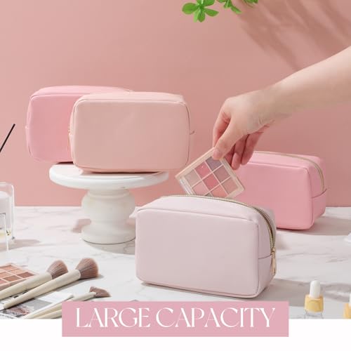 Sweetude 10 Pcs Makeup Bag Bulk Preppy Gift PU Leather Cosmetic Bag Small Skincare Toiletry Pouch with Zipper Valentine Cosmetic Pouch for Women Valentine Wedding Gift Favors(Pink)