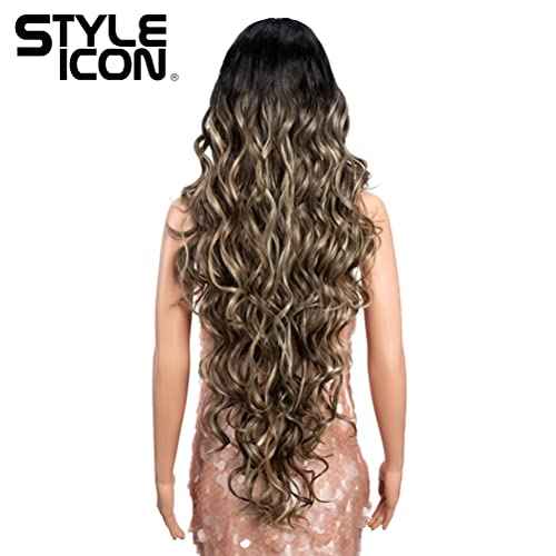 Style Icon 36" Lace Front Wigs Super Long Big Curl Wigs With Baby Hair 130% Density Heat Resistant Fiber Synthetic Wig (36 Inch, TTSA4/10/23B/613C)