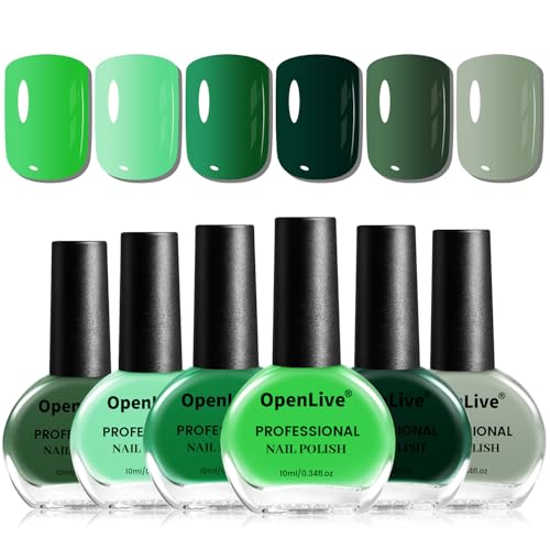 OpenLive Green Nail Polish Set 6-Piece Quick Dry