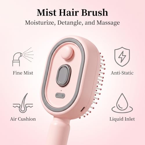 Electric Spray Hair Brush with Air Cushion, 3-in-1 Massage & Anti-Static Dryer (Rechargeable) Pink