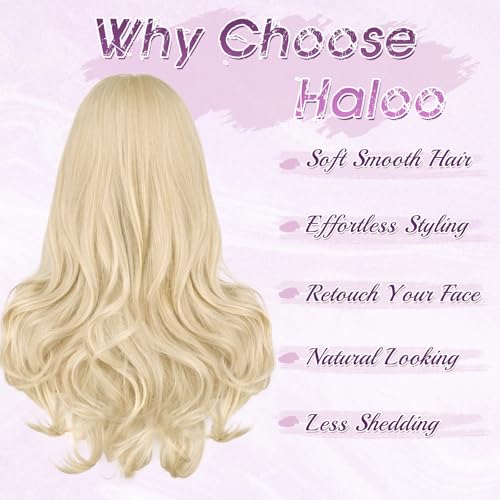 Haloo Blonde Wavy Wig with Bangs 24 Inch Heat Resistant Synthetic