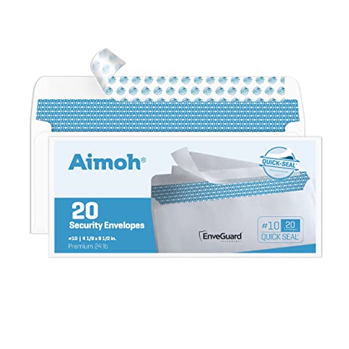 20#10 Security Tinted Self-Seal Envelopes - No Window, EnveGuard, Size 4-1/8 X 9-1/2 Inches - White - 24 LB - 20 Count (34120)