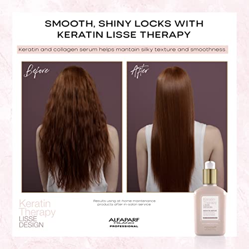 ALFAPARF MILANO Lisse Design Keratin Therapy Hair Serum - Anti-Frizz Control - Smoothing - Heat Protection and Damaged Hair Treatment - Leave-In Collagen and Keratin Protein Serum (4.23 fl oz)