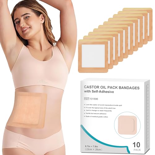 Castor Oil Pack Wrap 8.7"x7.9" Self-Adhesive Pads (10-Pack)