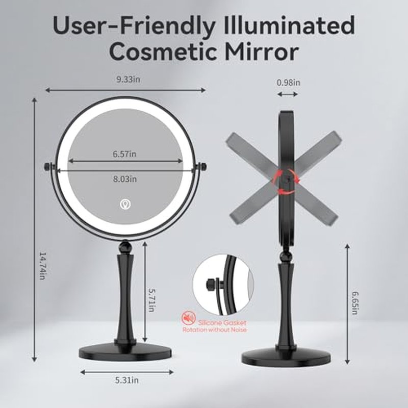 GURUN 8-inch Makeup Mirror with Lights, 1X/20X Magnification Mirror, 3 Color LED Lighting Dual-Sided Vanity Mirror, Touch Control, Ideal Gift for Women M2310D(8in,20X)