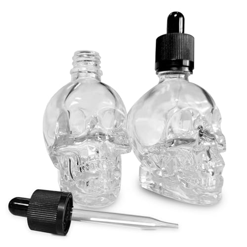 2oz Skull Glass Dropper Bottles Set - Leakproof Essential Oil Storage