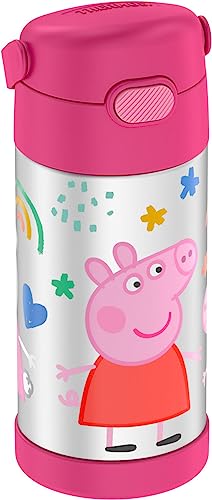 THERMOS FUNTAINER Water Bottle with Straw - 12 Ounce, Peppa Pig - Kids Stainless Steel Vacuum Insulated Water Bottle with Lid