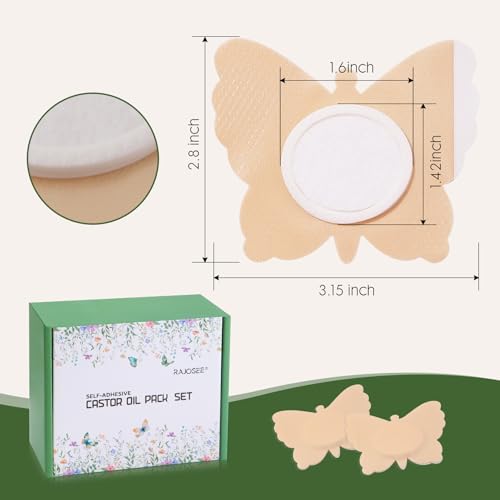 30Pcs Castor Oil Belly Button Patch, Butterfly Design, Highly Absorbent Cotton Castor Oil Pack Wrap Self Adhesive (Oil Not Included) (Beige Butterfly with Oil)