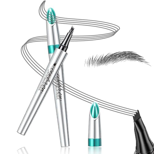 Eyebrow Pencils for Women - Eyebrow Gel with Microblading 4-Fork-Tip, Lift & Snatch Eyebrow Pen, Eyebrow Marker Long-Lasting Waterproof & Smudge-Proof Natural Hair Like Brows (Dark Gray)