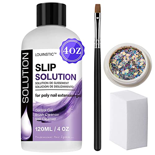 LOUINSTIC Polygel Slip Solution 4oz - 3-in-1 Anti-Stick Nail Gel Liquid
