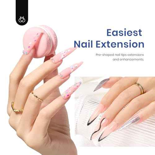 Beetles Gel Nail Kit Easy Nail Extension Set, Long Stiletto Shaped 240 Pcs Clear False Acrylic Nails Tips with 5 in 1 Nail Glue Innovative Uv Led Lamp DIY Acrylic Nail Ki at Home Beauty Gift Set