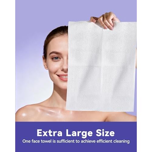 Disposable Face Towels, 10"¡¿12" XL Face Towelette Disposable, Soft Makeup Remover Dry Wipes, Thick Facial Tissue for Women Cleansing, Skin Care, 50 Count (2 Pack)