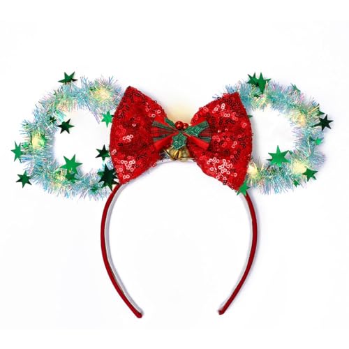 Catery Christmas Mouse Ears Headband Light up Headbands Mouse Ears Bow Hair Band Holiday Hair Accessories for Women Girls