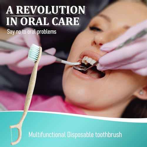 Travel Toothbrush Dental Floss Picks - 4 in 1 Biodegradable Disposable Toothbrushes with Tongue Scraper, Eco-Friendly Individually Wrapped Toothbrush for Adult Kids Travel Oral Care, 40 Pack