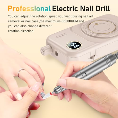 Portable Nail Drill 35000RPM Cordless Rechargeable Efile