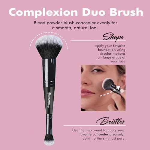 Bueart Design Dual Ended Cream Powder Brush and Complexion Duo Foundation Concealer Brush For Foundation, Setting Powder, Blush, Bronzer, Concealer M4
