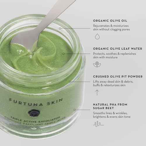 Furtuna Skin Triple Action Exfoliator - Olive-Infused Facial Scrub, Smooths, All Skin Types, Vegan, 80ml