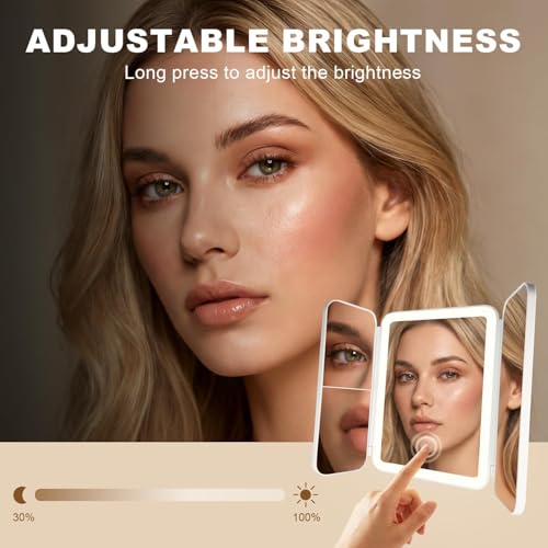 LED Makeup Mirror with Lights, 3X Magnification, Rechargeable