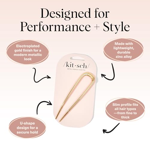 Kitsch Gold Metal French Hair Pin, U-Shaped Hair Fork for Updos & Buns